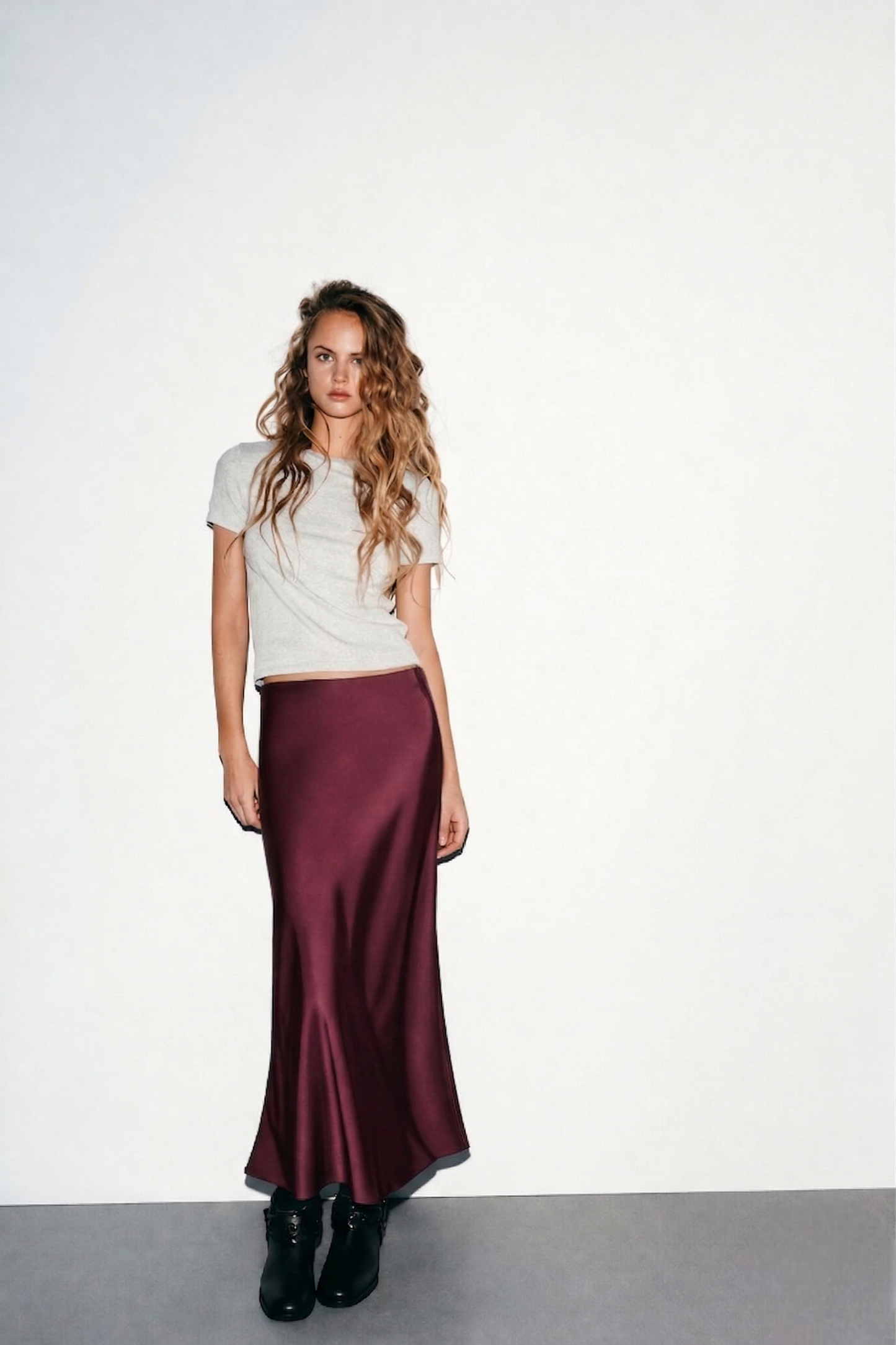 SATIN MIDI SKIRT