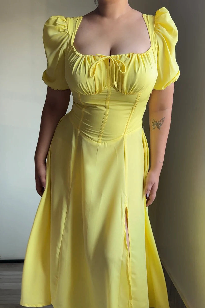SUNFLOWER YELLOW PUFF SLEEVE DRESS