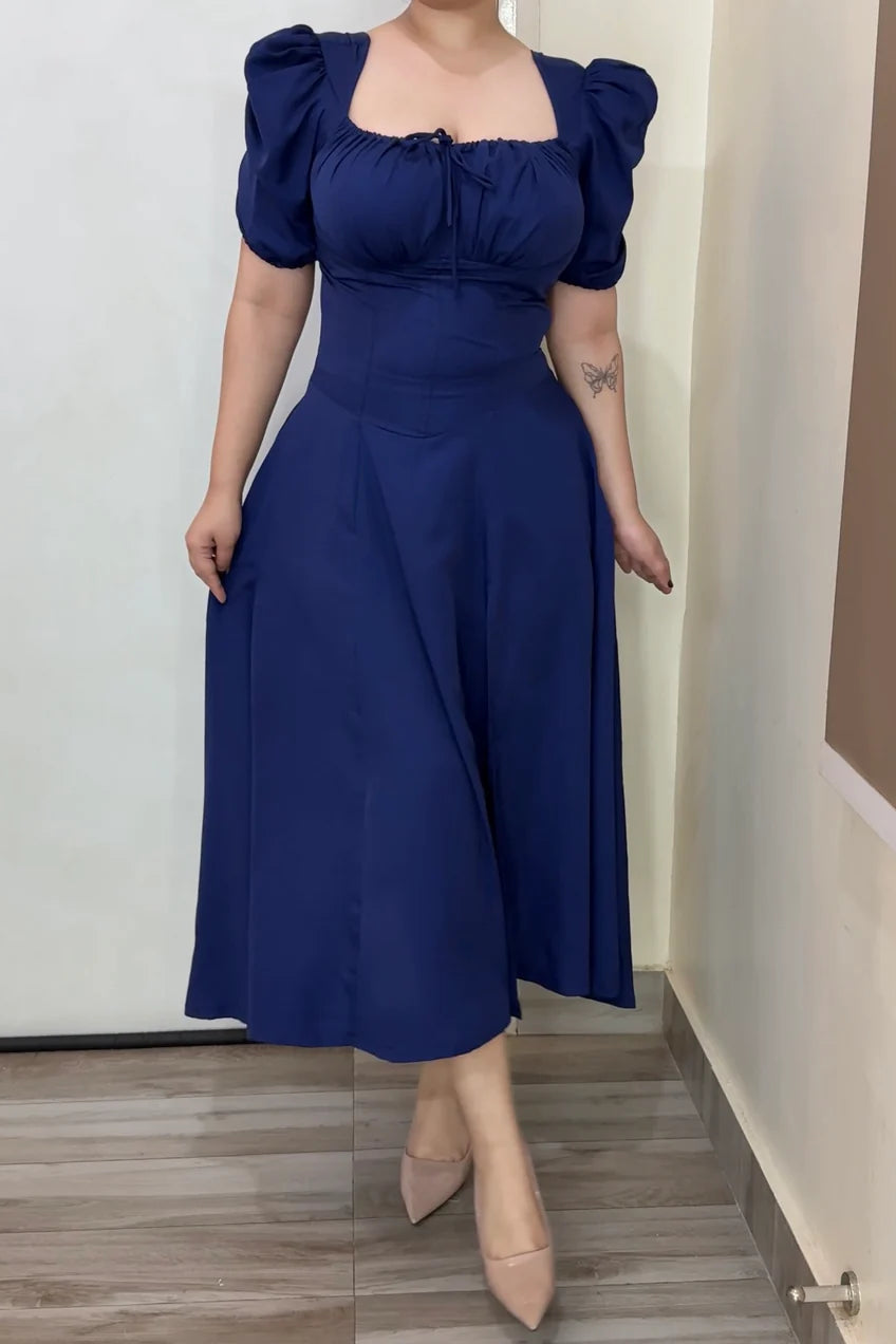 NAVY PUFF SLEEVE DRESS