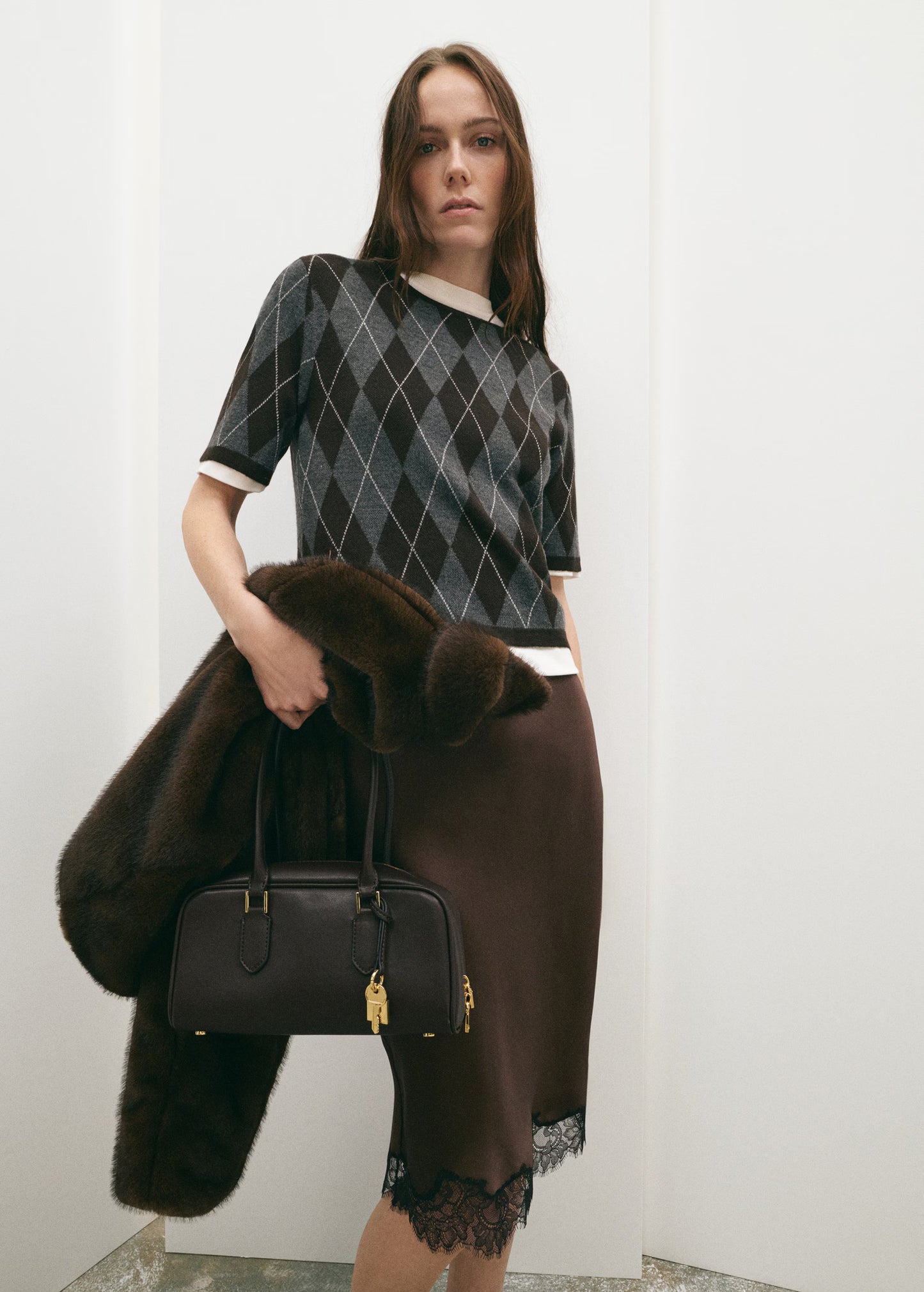 SATIN MIDI LACE SKIRT