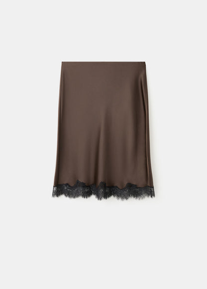 SATIN MIDI LACE SKIRT