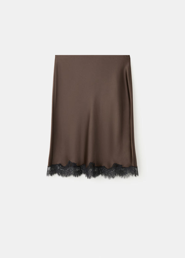 SATIN MIDI LACE SKIRT