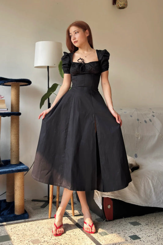 BLACK PUFF SLEEVE DRESS