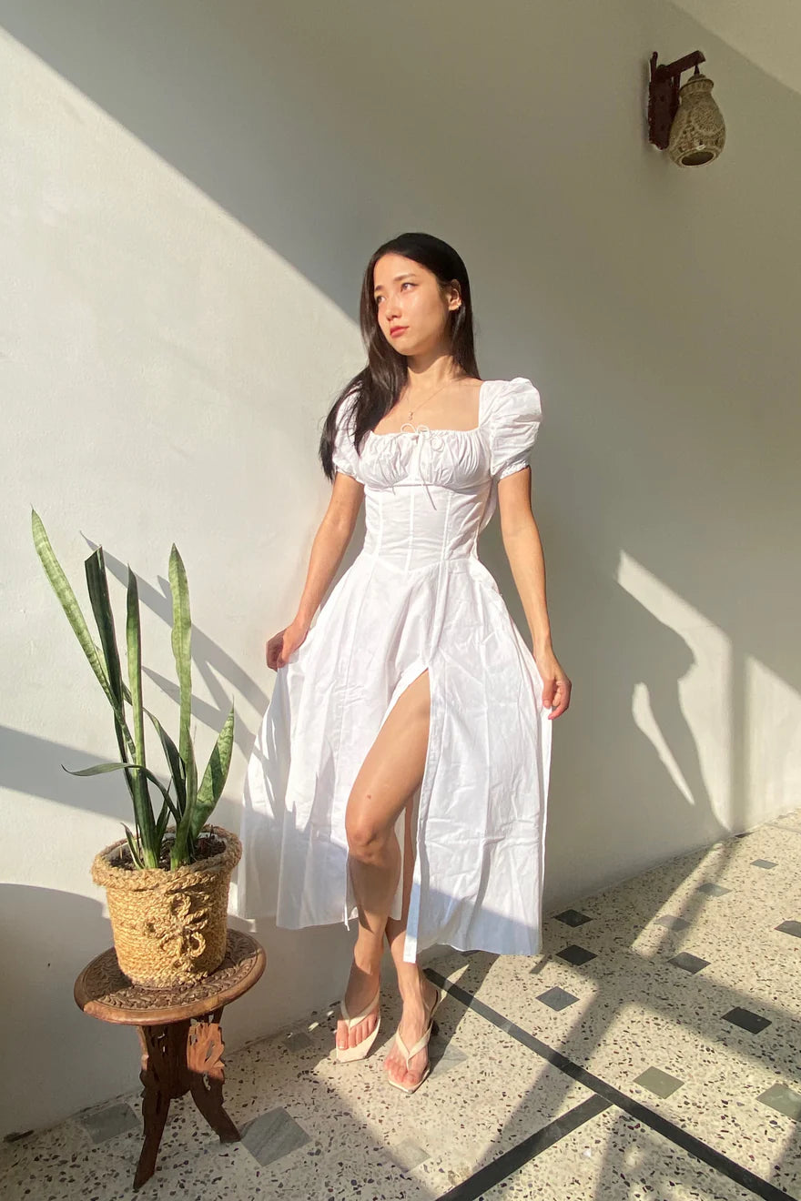 WHITE PUFF SLEEVE  DRESS