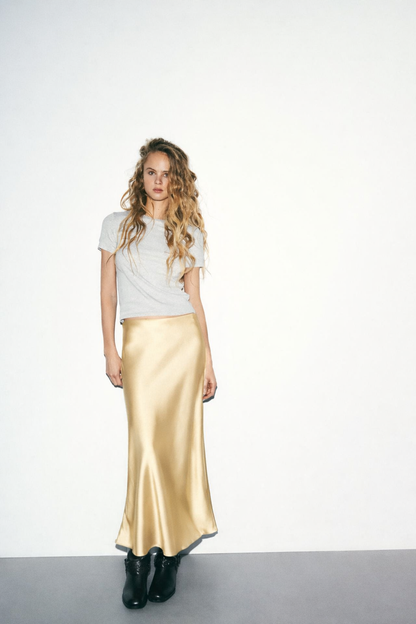 SATIN MIDI SKIRT