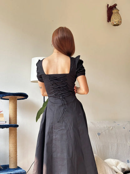 BLACK PUFF SLEEVE DRESS