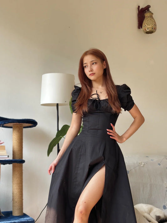 BLACK PUFF SLEEVE DRESS