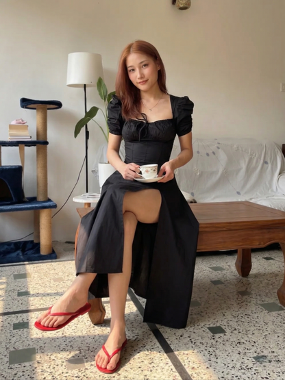 BLACK PUFF SLEEVE DRESS