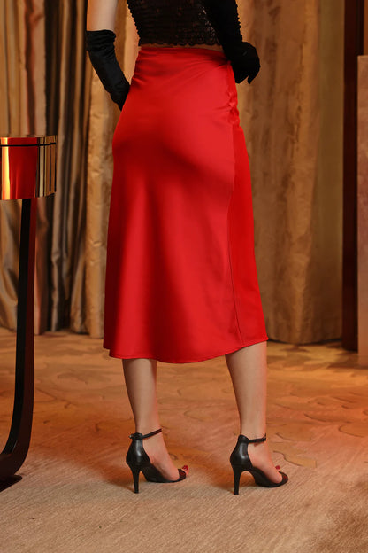 SATIN MIDI SKIRT