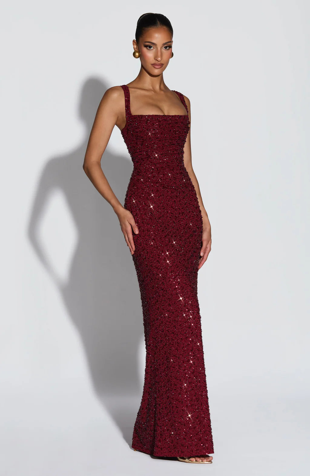 CALANTHE MAXI DRESS — BURGUNDY SPARKLE