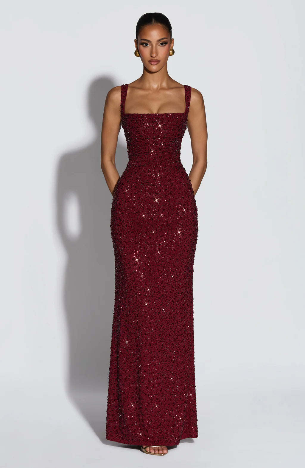 CALANTHE MAXI DRESS — BURGUNDY SPARKLE