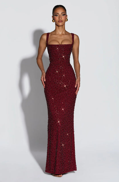CALANTHE MAXI DRESS — BURGUNDY SPARKLE