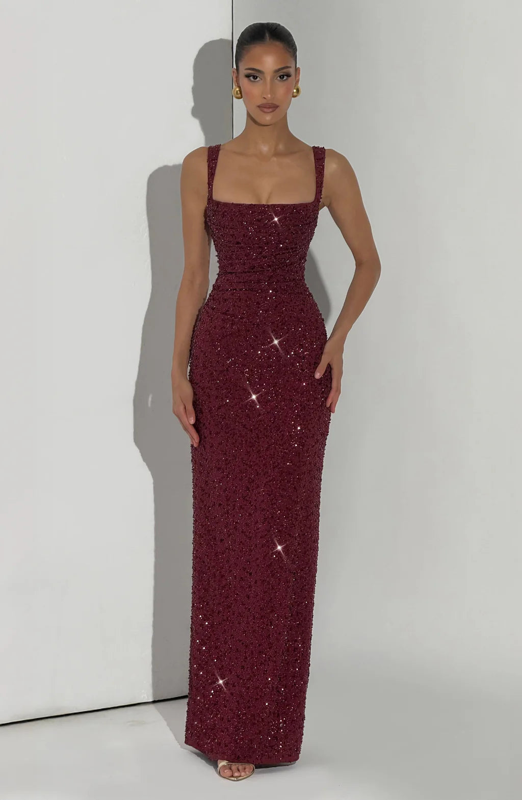 CALANTHE MAXI DRESS — BURGUNDY SPARKLE