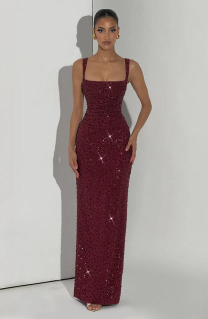 CALANTHE MAXI DRESS — BURGUNDY SPARKLE