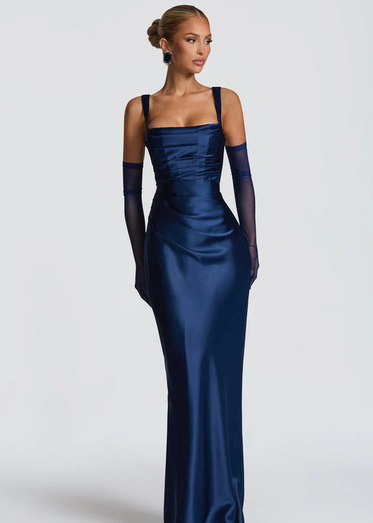 CALANTHE MAXI DRESS — NAVY VELOUR