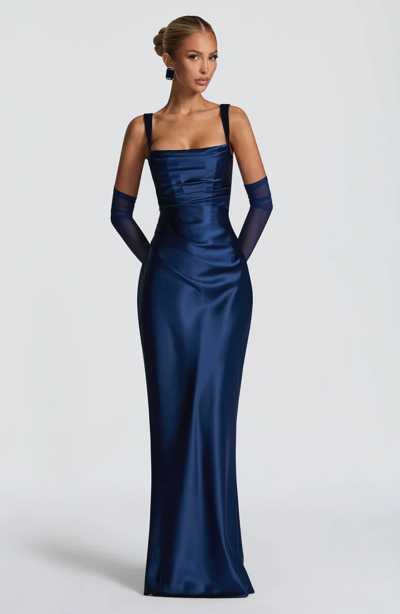 CALANTHE MAXI DRESS — NAVY VELOUR