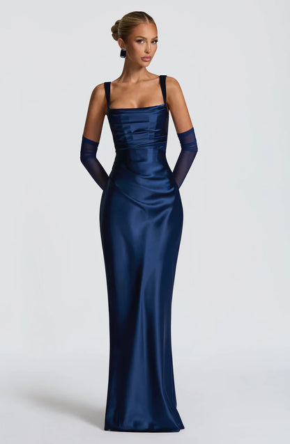 CALANTHE MAXI DRESS — NAVY VELOUR